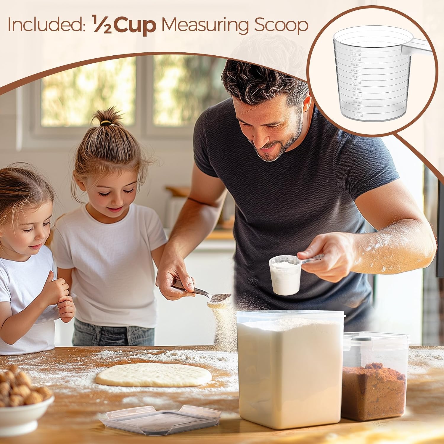 ComSaf Airtight Flour and Sugar Container 2.6Qt & 5.5Qt 3Pack, Wide Mouth | Plastic Food Storage Canister with Lid, Flour Sugar Cereal Rice Oats, Pantry Kitchen, Stackable Baking Supplies, Label, Scoop - Image 7