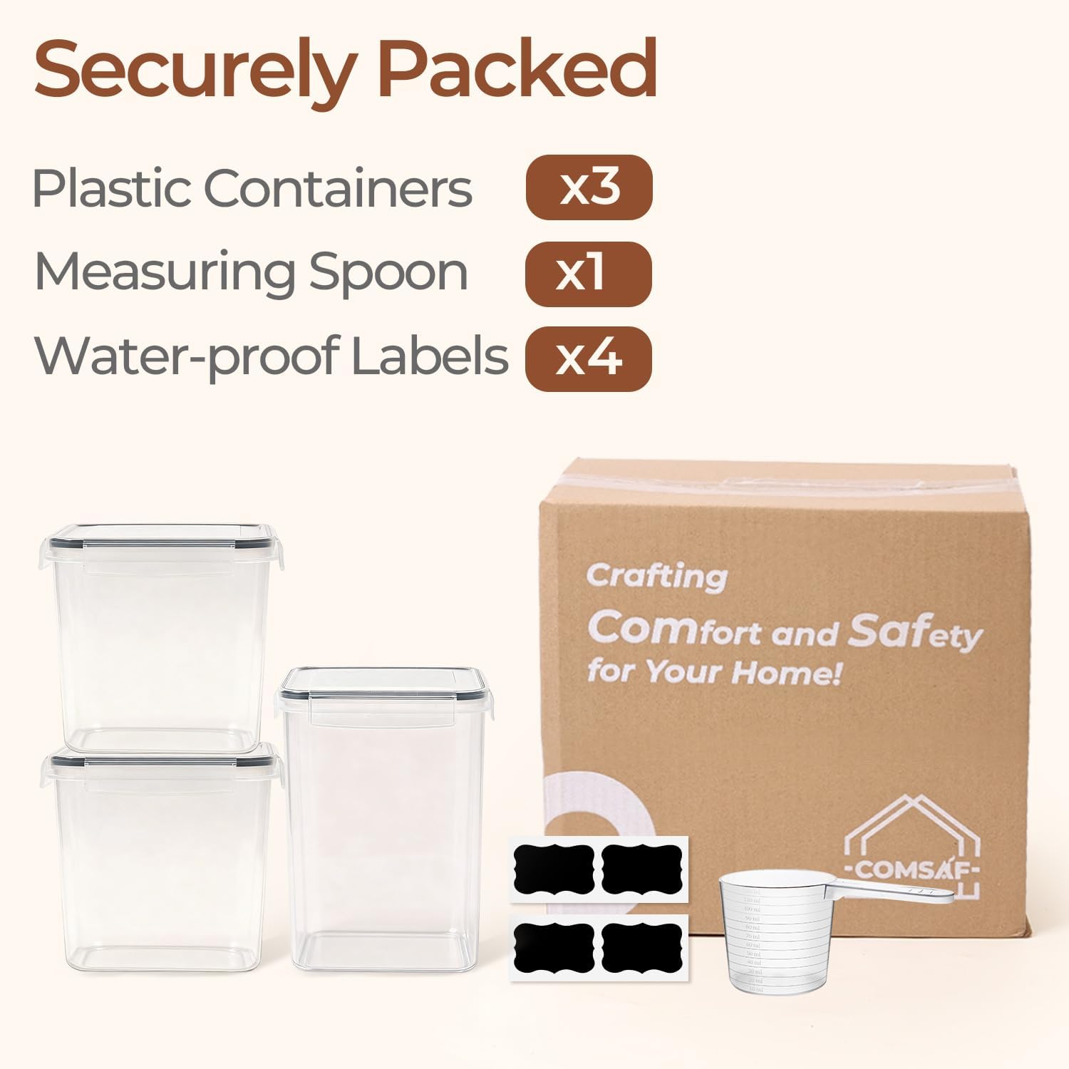 ComSaf Airtight Flour and Sugar Container 2.6Qt & 5.5Qt 3Pack, Wide Mouth | Plastic Food Storage Canister with Lid, Flour Sugar Cereal Rice Oats, Pantry Kitchen, Stackable Baking Supplies, Label, Scoop - Image 9