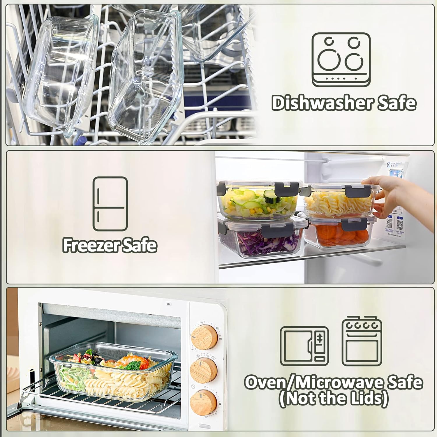 M MCIRCO 10 Pack,22 oz Glass Food Storage Containers with lids, Gray | Glass Meal Prep Containers,Airtight Lunch Containers with Lids, Microwave, Oven, Freezer and Dishwasher Friendly, BPA Free - Image 4