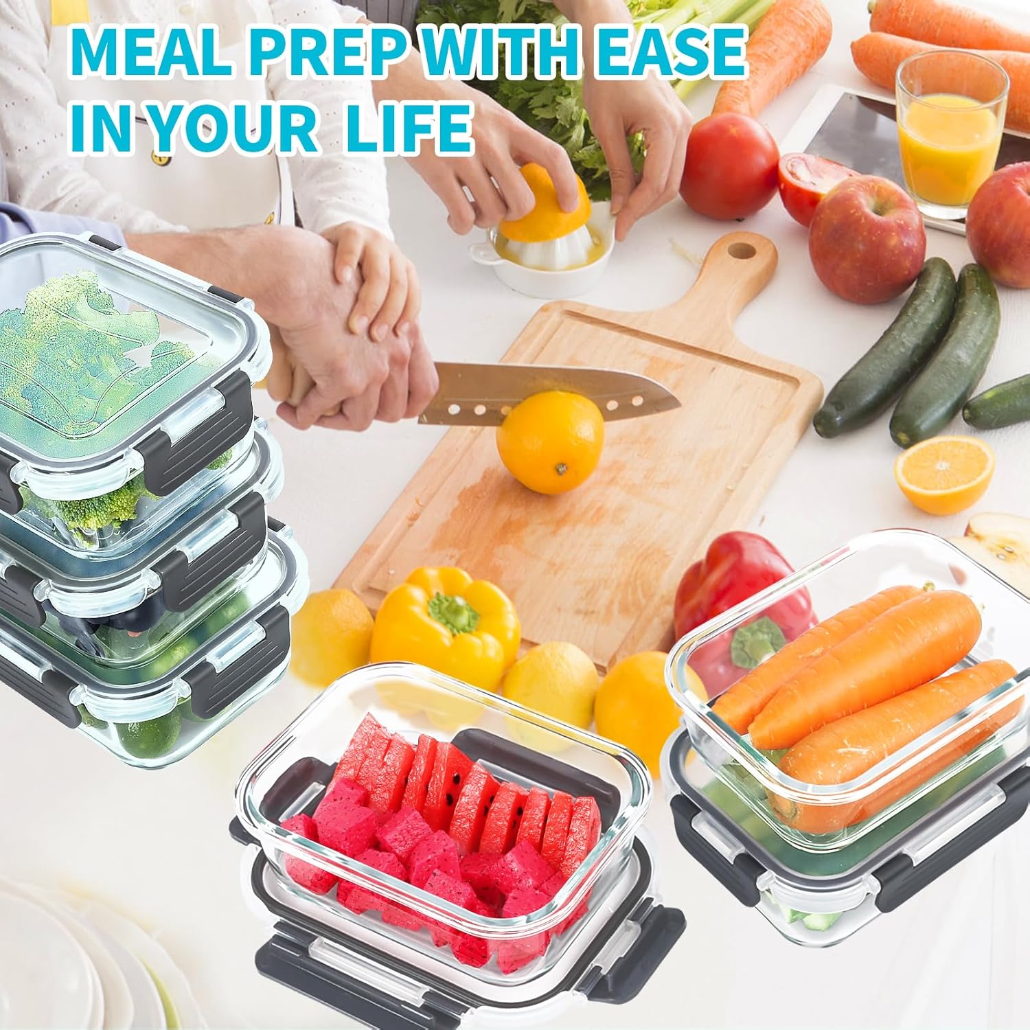 Skroam 10 Pack Glass Meal Prep Containers, 22 OZ Glass Airtight Food Storage Containers with Lids, Pantry Kitchen Storage Containers for Lunch, Food Storage, Meal Prep, Lunch Bento Boxes - Image 5