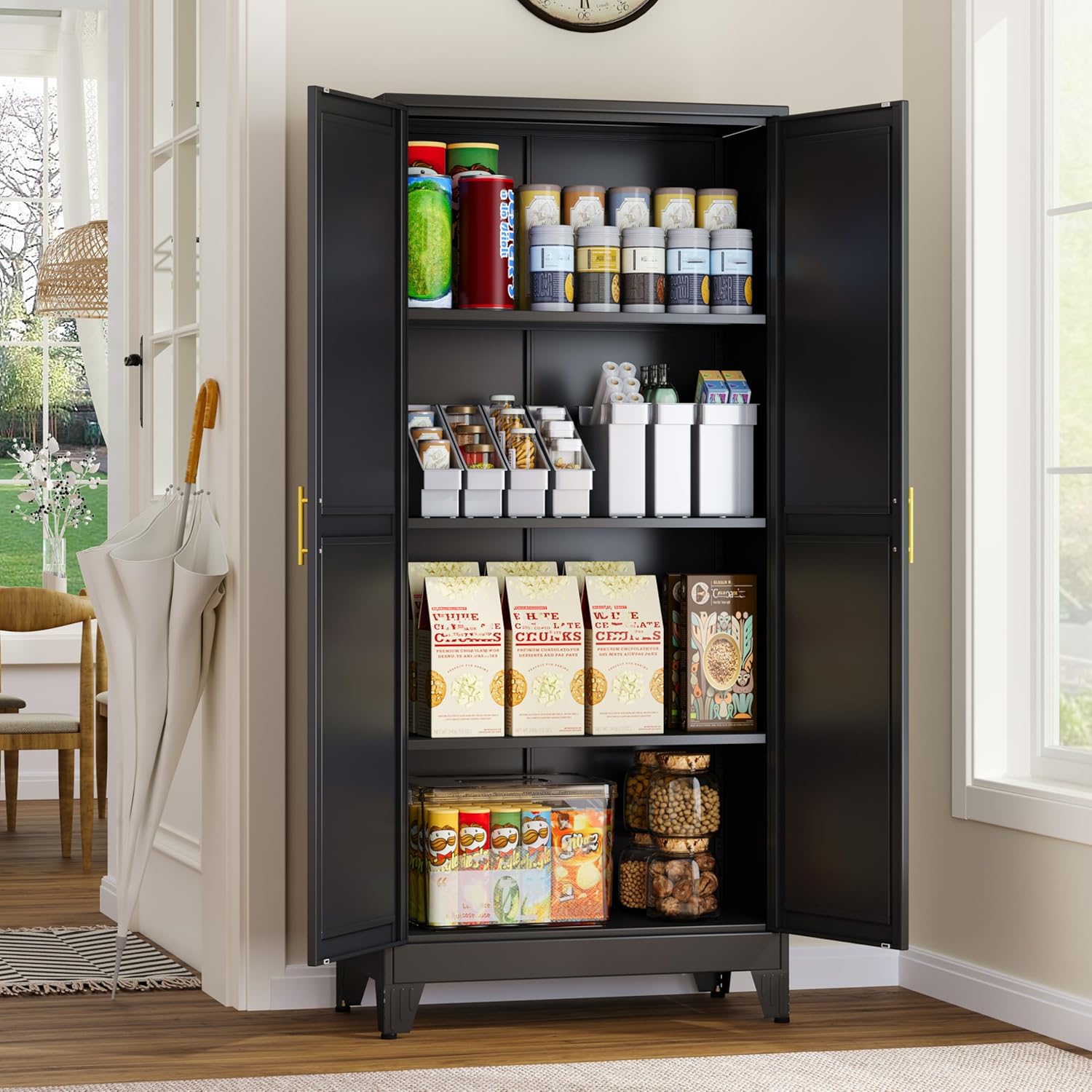 GAIOUS Metal Storage Cabinet, Black Pantry Storage Cabinets with 2 Door | and 3 Adjustable Shelves, Kitchen Food Storage Cabinet, Metal Utility Cabinet for Kitchen Laundry Room, Cupboard - Image 8