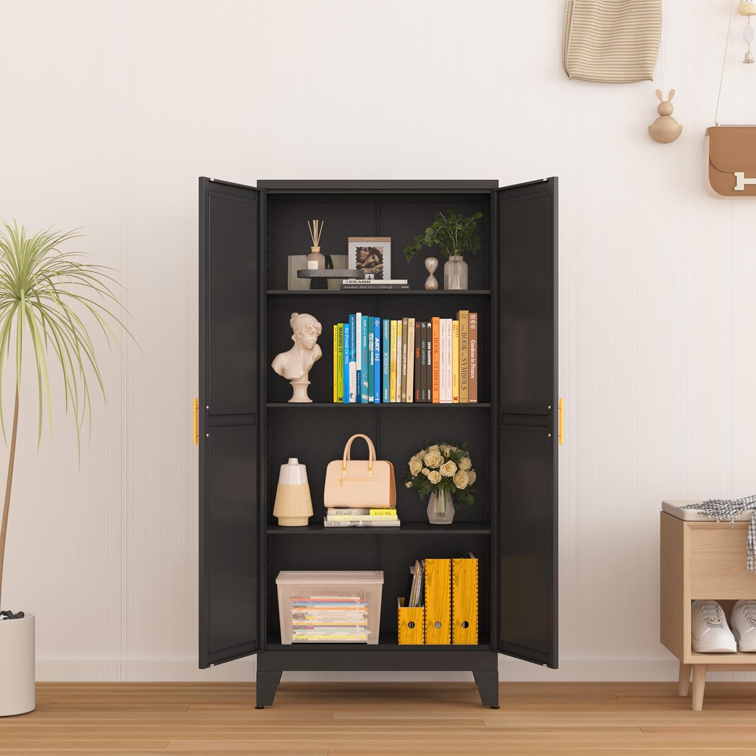 GAIOUS Metal Storage Cabinet, Black Pantry Storage Cabinets with 2 Door | and 3 Adjustable Shelves, Kitchen Food Storage Cabinet, Metal Utility Cabinet for Kitchen Laundry Room, Cupboard - Image 9