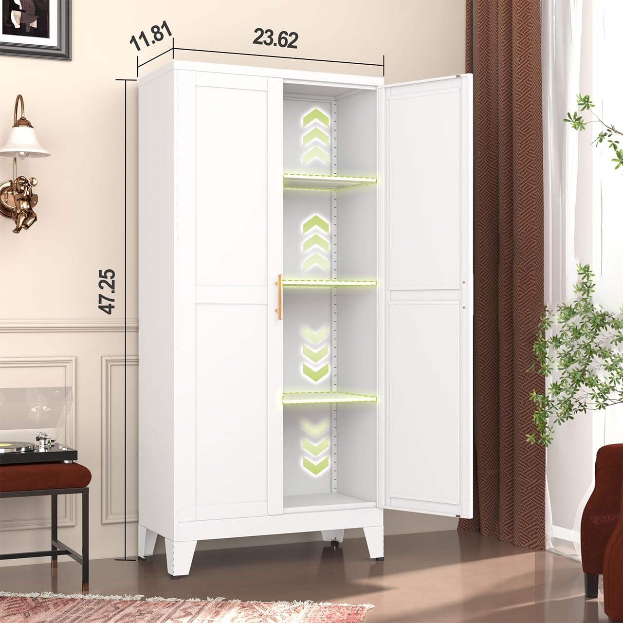 GAIOUS Metal Pantry Cabinet, Kitchen Pantry Storage Cabinets with 2 Door | and 3 Adjustable Shelves, White Kitchen Pantry Cabinet, Freestanding Cupboard for Dining Room Living Room Bathroom - Image 2