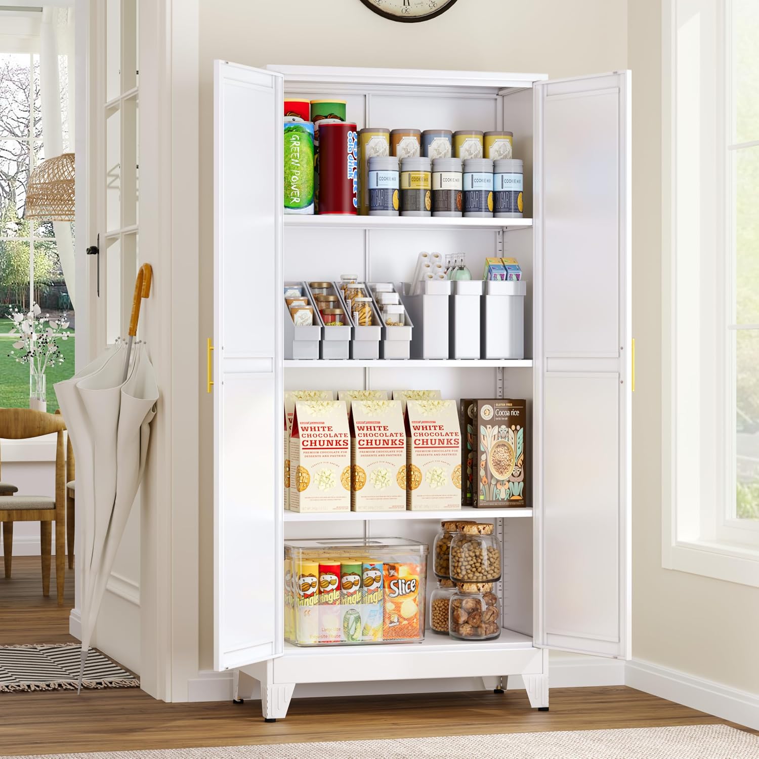 GAIOUS Metal Pantry Cabinet, Kitchen Pantry Storage Cabinets with 2 Door | and 3 Adjustable Shelves, White Kitchen Pantry Cabinet, Freestanding Cupboard for Dining Room Living Room Bathroom - Image 8