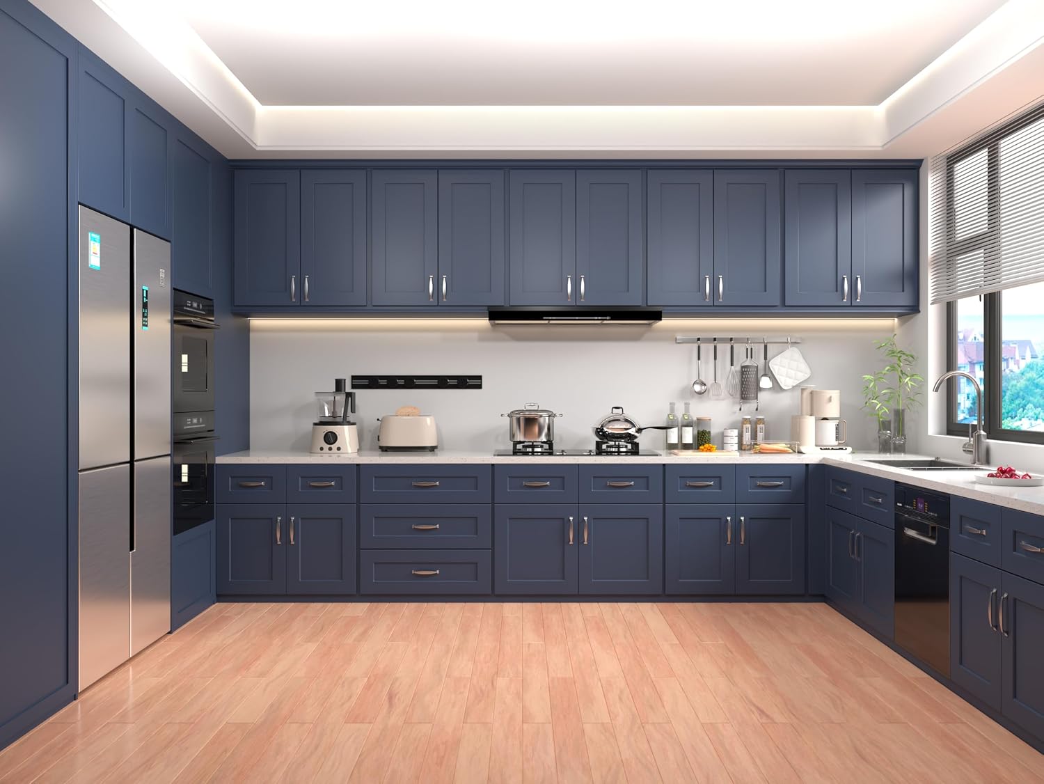 Kitchen Base Cabinets with Drawers, 36" Wide 24 Inch Deep RTA Storage Cabinet with Shaker Doors, Modern Solid Wood Furniture, Easy Assembly for Pantry, Laundry Room, Coffee Bar - Blue - Image 6