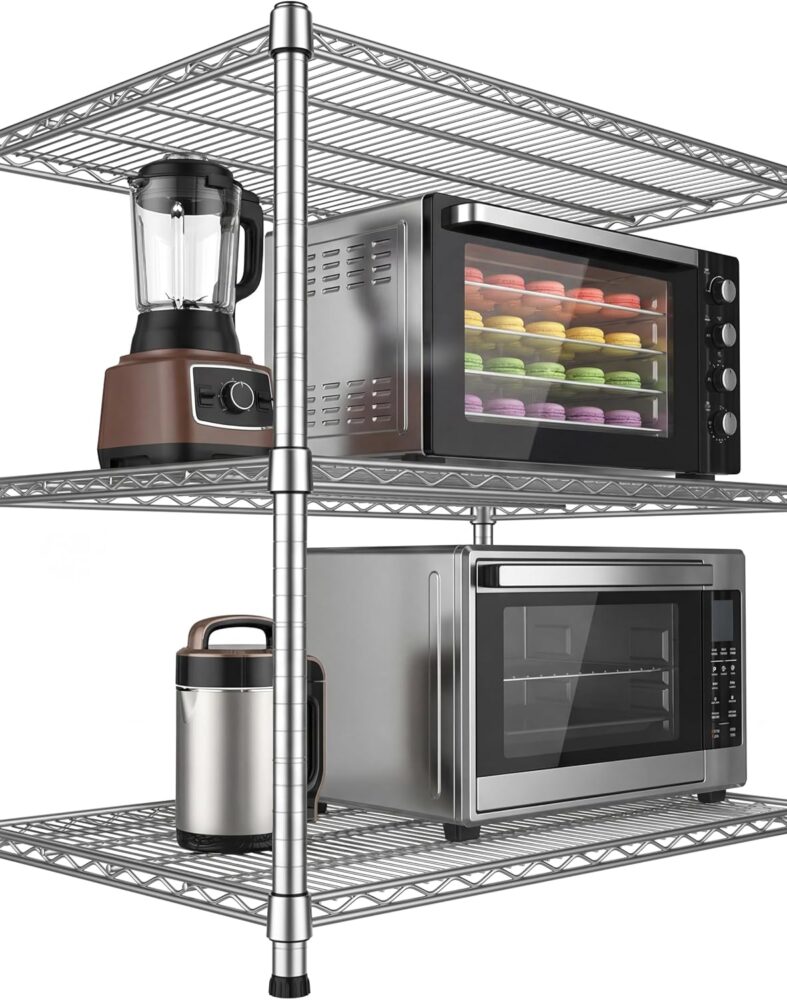 24"Depth Metal Wire Shelving Unit Storage Shelves Adjustable Kitchen shelf Microwave Stand Sturdy Steel Bakers Rack Standing Organizer 1650LBS for Commercial Pantry Garage Factory industrial warehouse